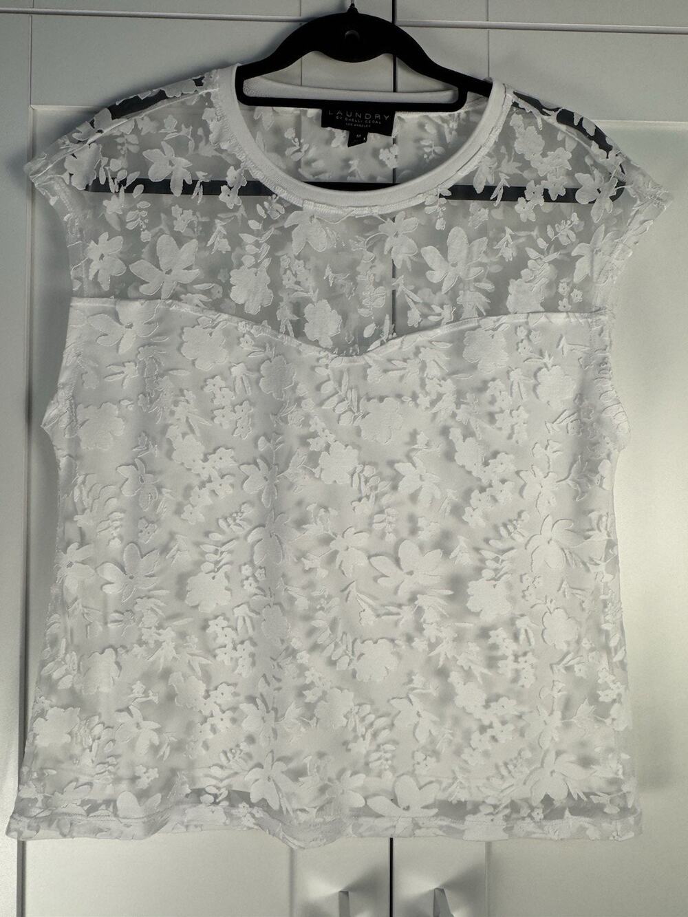 Laundry by Shelli Segal Floral Lace Sleeveless Blouse White Crew Neck M